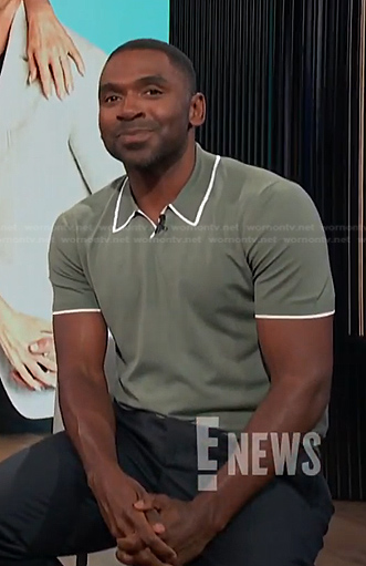 Justin's green contrast trim polo shirt on E! News