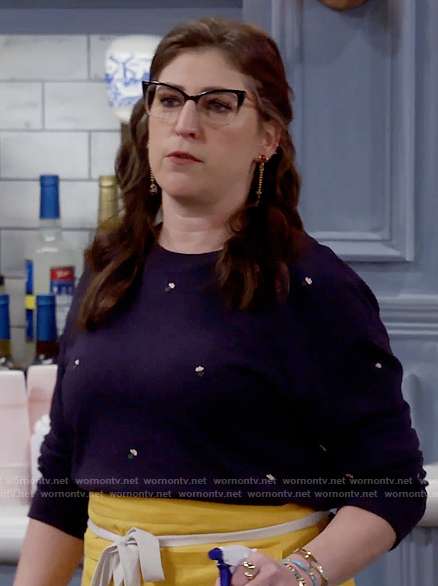 Kat's navy flower embroidered sweatshirt on Call Me Kat