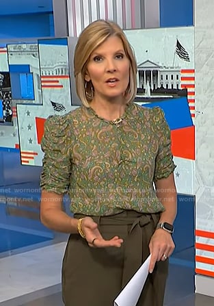 Kate Snow's green paisley print top on NBC News Daily