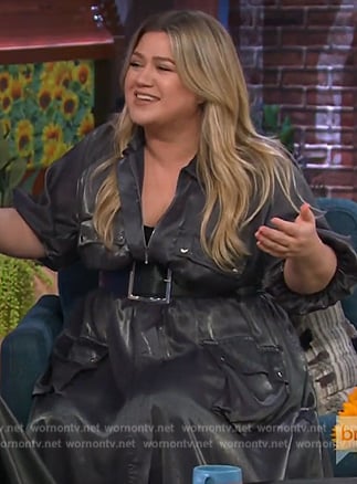 Kelly's black leather utility dress on The Kelly Clarkson Show