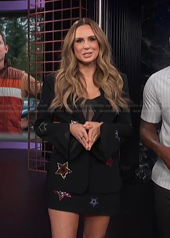 Keltie's black star embellsihed blazer and skirt on E! News