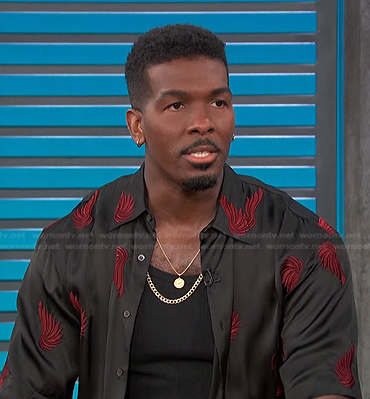 Khris Davis's black embroidered shirt on Access Hollywood