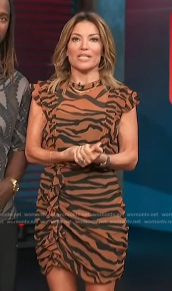 Kit's brown tiger stripe mini dress on Access Hollywood
