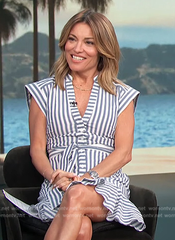 Kit's blue stripe tie waist mini dress on Access Hollywood