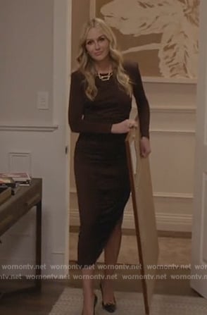 Laura's brown ruched asymmetric dress on All American