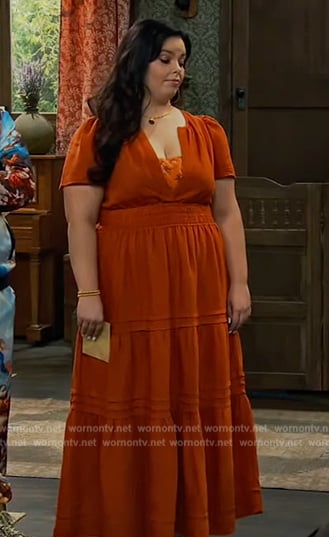 Lou's orange maxi dress on Bunkd