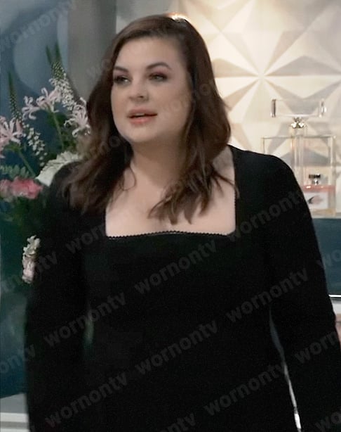 Maxie's black square-neckline dress on General Hospital