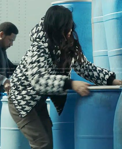 Mel's houndstooth puffer jacket on The Equalizer