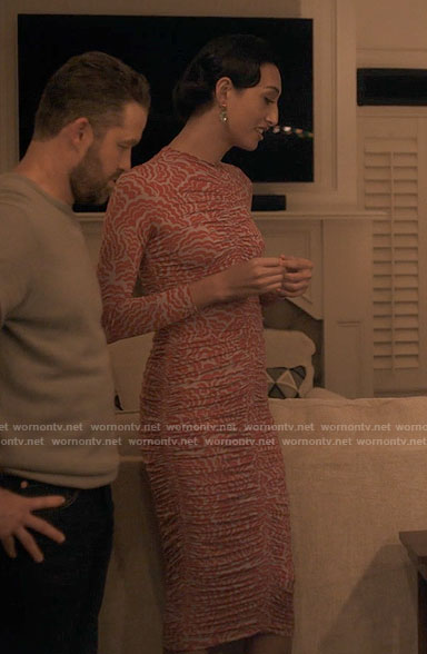 Mindy's red printed mesh dress on Single Drunk Female