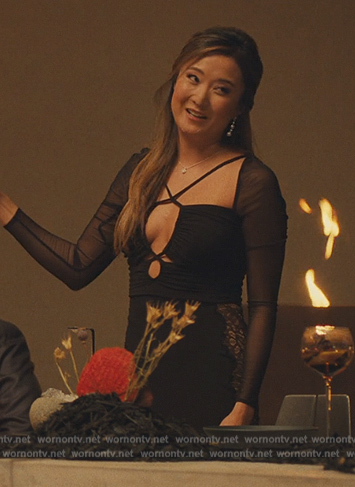 Naomi's black lace trim mini dress on Beef