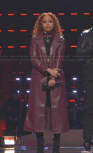 NariYella's burgundy leather coat on The Voice