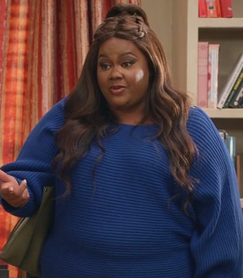 Nicky's blue ribbed sweater on Grand Crew