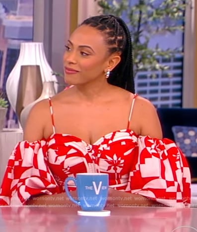 Nicolette Robinson's red floral cold shoulder top and skirt on The View