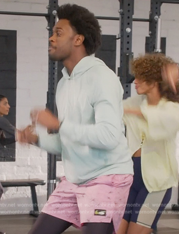 Noah's pink printed shorts and sneakers on Grand Crew