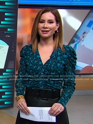 Rebecca's blue leopard print v-neck top on Good Morning America