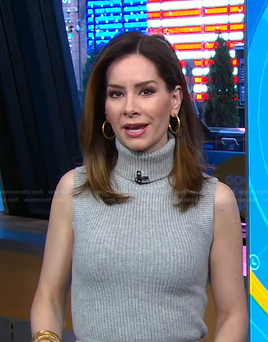 Rebecca's grey sleeveless turtleneck sweater on Good Morning America