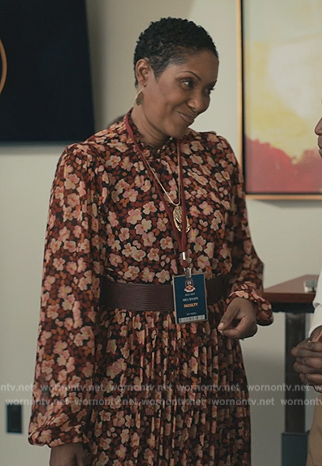 Carltons Teacher's red floral print ruffle neck blouse on Bel-Air