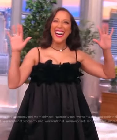 Robin Thede's black ruffle flare mini dress on The View