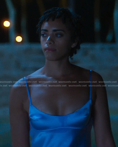 Ruby's satin slip dress on Fantasy Island