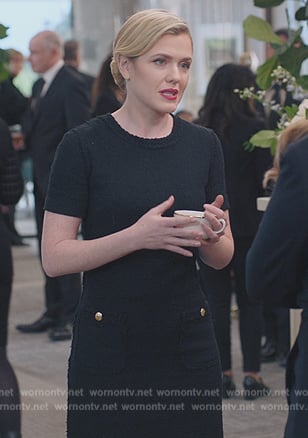 Sadie's black tweed mini dress on American Auto