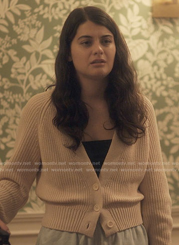 Sam's beige v-neck cardigan on Single Drunk Female