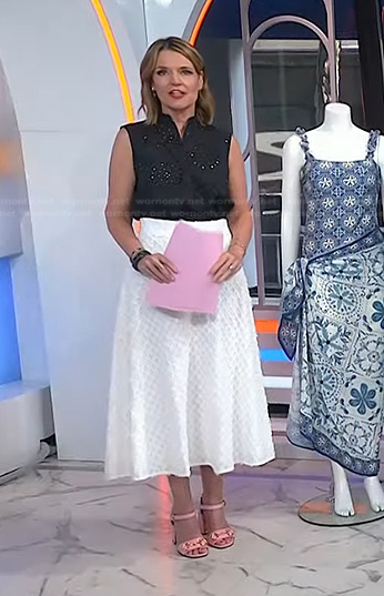 Savannah's black eyelet top and textured skirt on Today
