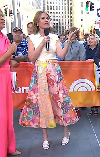 Savannah's cream polo top and floral belted skirt on Today