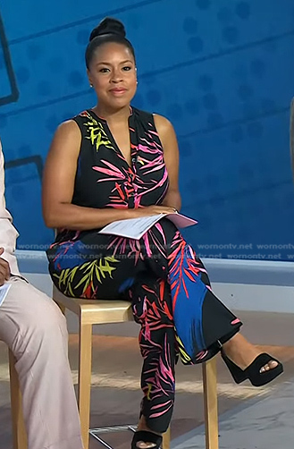 Sheinelle's black leaf print jumpsuit on Today