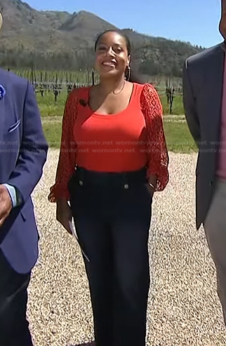 Sheinelle's red lace sleeve top and jeans on Today