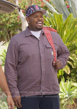 Sherm's gray button down shirt on Grand Crew