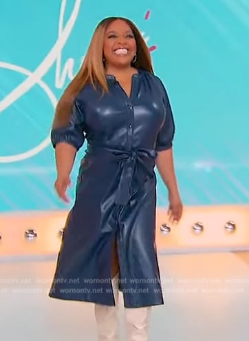 Sherri's blue leather belted dress on Sherri