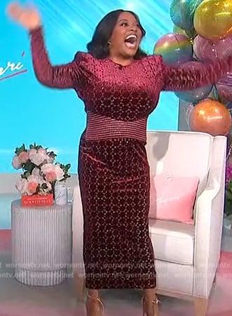 Sherri's burgundy metallic panelled dress on Sherri