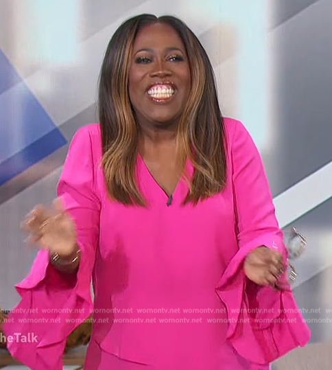 Sheryl's pink flutter sleeve blouse on The Talk