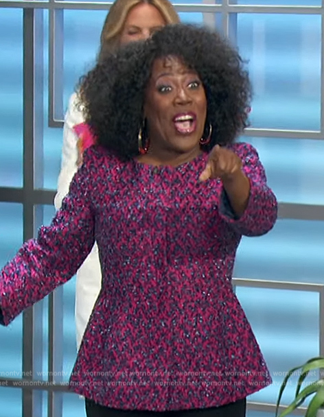 Sheryl's pink jacquard peplum top on The Talk