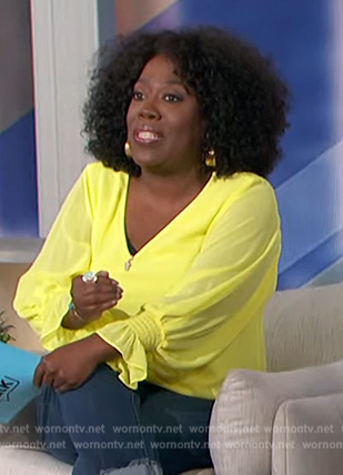 Sheryl's yellow smocked cuff blouse on The Talk