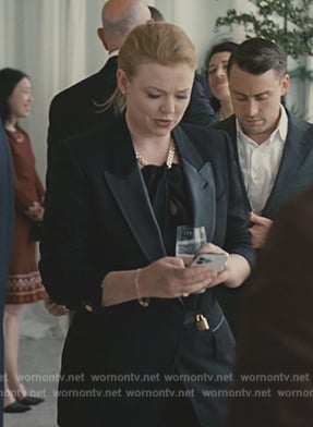 Shiv's black lock embellished blazer and top on Succession