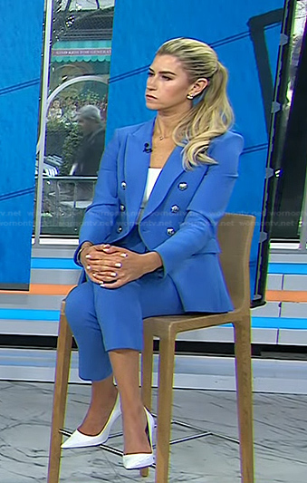 Stefani Berkin's blue double breasted blazer and pants on Today