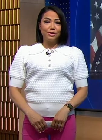 Stephanie's white textured polo top on Good Morning America