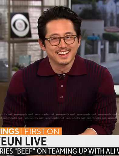 Steven Yeun's striped polo sweater on CBS Mornings