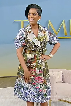 Tamron's printed wrap dress on Tamron Hall Show