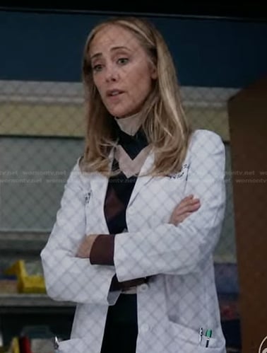Teddy's brown colorblock turtleneck top on Greys Anatomy