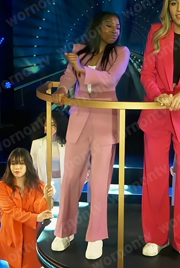 Trina's light pink suit for the Nurses Ball performance on General Hospital