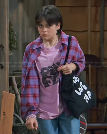 Whinnie's pink tee and purple plaid shirt on Bunkd