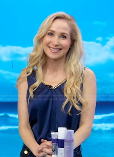 Dr. Whitney Bowe's navy chain-trim top on Good Morning America