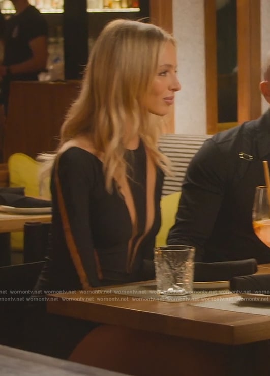 Marie-Lou Nuerk's black paneled mini dress on Selling Sunset