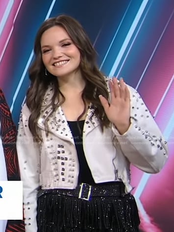 Megan Danielle's white studded moto jacket on Good Morning America