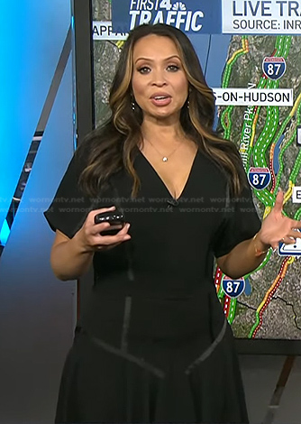Adelle's black satin trim dress on Today