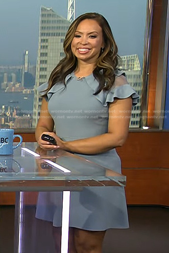 Adelle's blue ruffle shoulder dress on Today