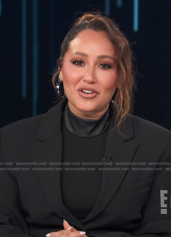 Adrienne's black mock neck slit dress on E! News