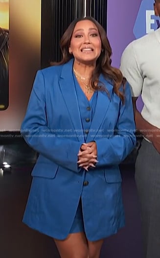 Adrienne's blue linen blazer and shorts on E! News